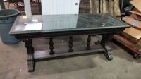 Black Table w/Glass Top 30x72 (As Is) (All items must be paid for & removed by Monday, September 18, 2023. NO EXCEPTIONS! PLEASE DO NOT PARTICIPATE IN THE SALE IF YOU CAN NOT PAY & PICK UP BY THE REMOVAL DATE.)