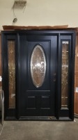 F/G Pre Hung 36" Door w/Side Lites & Leaded Glass Inserts, Solid Core