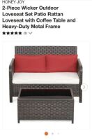 Costway Wicker Love Seat Set w/ Coffee Table