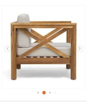 Teak Finish Chair w/ Beige Cushion