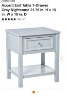 Accent End Table 1-Drawer Gray Night Stand