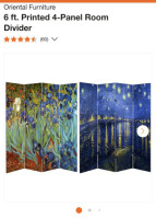 Oriental Furniture 6', 4-Panel Room Divider (Open Box)