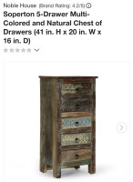 Noble House 41" x 20" x 16" 5 Drawer Multi Colored Chest of Drawers (Soperton)