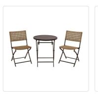 3pc Steel Folding Bistro Tan Wicker w/Table