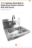 17" Stainless Steel Built In Single Bowl Outdoor Kitchen Sink w/Faucet