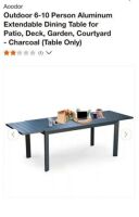 Outdoor 6-10 Person Aluminum Extendable Dining Table (Charcoal)