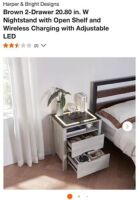Harper & Bright Designs 20" Nightstand w/Wireless Charging & LED (Open Box)