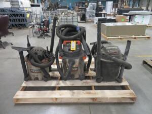 LOT: (2) Ridgid Shop Vacs, (1) Craftsman Shop Vac