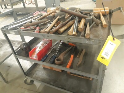 LOT: Assorted Hammers & Tools with Metal Cart