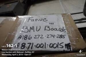 Box of Fanuc Parts: BMU boards A186-272-274-285 and A871-001-0015
