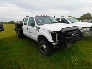 2015 Ford F-350 Super Duty 4x4 Crew Cab Flatbed Truck, 9 ft. Flatbed with Tool Boxes (needs engine & front end work - as is)