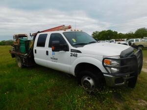 2015 Ford F-350 Super Duty 4x4 Crew Cab Flatbed Truck, VIN 1FD8W3H63FEA74841, 9-1/2 ft. Flatbed with Tool Boxes, Generac Generator,173 Ridgid 300 Threader, (2) Pipe Vises, Job Box, 6.2 Liter Gasoline Engine, Automatic