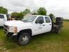 2011 Chevrolet 3500 HD 4x4 Crew Cab Flatbed Truck, VIN 1GB4K2CG7BF147073, 9 ft. Flatbed with Tool Boxes, V8 Vortec Gasoline Engine, Automatic, 213,349 miles (needs front bumper) - 2