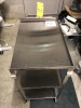 Portable stainless-steel cart. 3 shelves. 24 inches by 16 inch surface. Height is 16.5 inch.