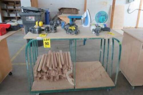 Metal cart on casters w/ wood tabletop 48x37.5x30 (no content)