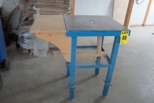 Steel workbench w/custom wood shelf attachment (no content)
