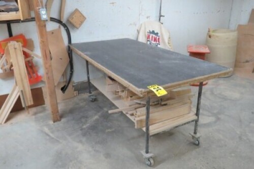 Metal frame worktable w/wooden shelf (no content) 74x32.5x37 (no content)