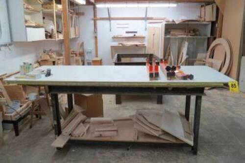 Metal frame worktable w/wood top 94.5x38.5x29 (no content)