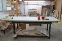 Metal frame worktable w/wood top 94.5x38.5x29 (no content)