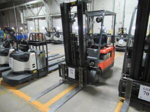 TOYOTA SIT DOWN FORKLIFT 36 VOLTS MODEL 5FBE15 UNIT# RT01