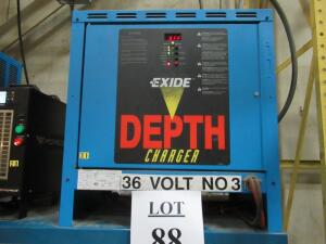EXIDE DEPTH 36 VOLT BATTERY CHARGER MODEL D3E-18-680, (DELAY-PICK UP MAY 24, 2019)