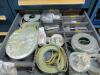 (LOT) CONTENTS OF WALL AND STORAGE CABINETS, TRANSFORMERS, CASTERS, STROBE, CROWN / CAT / RAYMOND PARTS, AIR CONTACTORS, ETC. - 23