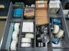 (LOT) CONTENTS OF WALL AND STORAGE CABINETS, TRANSFORMERS, CASTERS, STROBE, CROWN / CAT / RAYMOND PARTS, AIR CONTACTORS, ETC. - 26