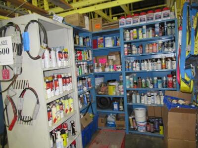 (LOT) ASST'D ADHESIVE PROTECTIVE SHIELD, SPRAY PAINT, ABSORBANTS, GREASE, EXTENSION CORDS, CABINETS ETC.
