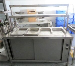 S/Steel Bain Marie Four Tray with Plate Warming Cabinet. (Located: Clare)