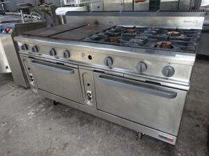 Fagor S/Steel Gas Eight Burner Range with Double Oven, Model: CG-9820. (Located: Kildare)