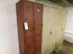(Lot) Lockers, Cabinets, Shelves w/ Contents