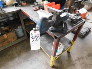 (Lot) Vise w/ Steel Table & Racks