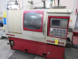 Ganesh Model Cyclone-25CS, CNC Swiss Type Twin Spindle Automatic Screw Machine, S/N CB94030 (New 2005), 1.25" Max. Turning Dia., 3" Max. Turning Length, 1" Max. Bar Capacity, Turbo A25, 1" Collet Type, 6,000-RPM Main Spindle Speed, 5-HP Main Spindle Drive