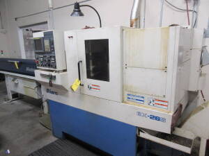 Miyano Model BX-26S, CNC Turning Center, S/N 4MB0084 (New 2004), 26mm Max. Bar Dia., 67mm Max. Turning Length, 8,000-RPM Max. Spindle Speed, 18-Position Vertical Turret, 4,000-RPM Tool Spindle Range, .5-KW Tool Spindle Drive, Fanuc Model 18i-TB CNC Contro
