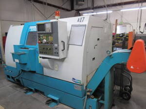 Doosan Model Z290S, Twin Turret CNC Lathe, S/N LXB1004 (New 2000), 11.417" Max. Turning Dia., 22.834" Max. Turning Length, 2" Max. Bar Capacity, 4,000-RPM Max. Spindle Speed, 18.5-KW Main Spindle Drive, 12-Position Upper Turret, 8-Position Lower Turret, 6