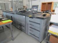 2011 Konica Minolta BizHub 1200 Black & White Copier, 120 PPM, 3,000,000 Monthly Volume Capacity, (2) Standard and (3) High Capacity Tray Feeders - 12 x 18 Sheet Max, Model DF-615 Top Tray Feeder - Model RU 506 - Model LS505 - Model SD506, Model FS 521 Co