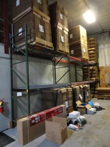 Pallet Racking Tear Drop Type<br> (4) 144" x 42" Uprights<br> (12) 106" x 4" Cross Beams<br> Wire Decking<br> (Contents Not Included)<br> (Buyer responsible for breakdown, please bring labor and ladders for safe removal)<br> <br> &nbsp;<br><br />