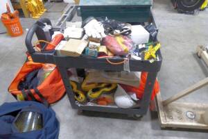 Cart w/Contents: Boots, Hard Hat, Nuts, Bolts, Etc.