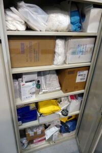 Cabinet w/Contents: Tyvek Suits & Respirartor Masks, Etc.