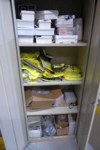 Cabinet w/Contents: First Aid, Vests, Safety Glasses, Etc.