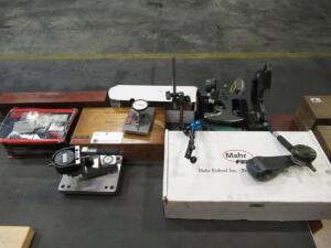 ASSORTED GAUGES, MAGNET STANDS, MASTER PRECISION LEVEL ETC.