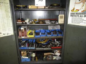 (LOT) ASSORTED DRILLS, TOOL HOLDER AND HARDWARE, CABINET INCLUDED