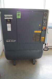 ATLAS COPCO mod.GX11F rotary screw air compressor with 128psi, 15 HP, 2002, 13000hr, ser.A11-623739