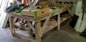 Wooden worktable, 96" x 50" with shelf