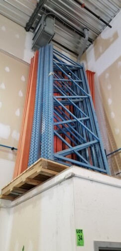 6 sections of dissasembled industrial racking including 6 x 12' uprights, 37x 12' beams
