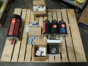 LOT: Sw Parts, Rebuilt Ac Servo Motor Model Fsms6-10, (2) Web Guide Controller Bst Ekr1500, (2) Dryer Light Cooling Fans, Delivery Cylinder, Shell/Seal Fold Cylinder, (2) Tension Cylinders, 75mm. Print Gears, First Roller Shaft, Pullout Roll, Harmonic D