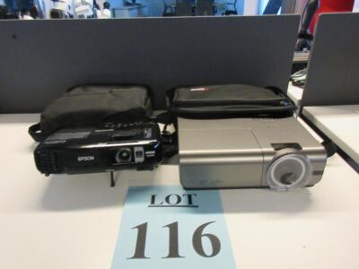 LOT (1) OPTOMA EH500 PROJECTOR, AND (1) EPSON H550A PROJECTOR WITH CASES