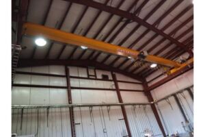 Kone 5 Ton x 52 ft. Span Single Girder Top Running Bridge Crane, 100 ft. (est.) Run, Radio Controlled, with Rail & Electrics